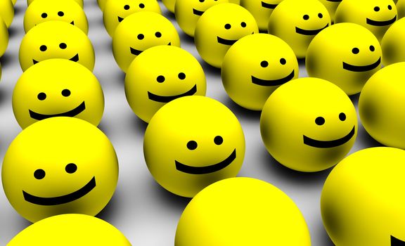 3D Round Smiley Faces as Background Abstract