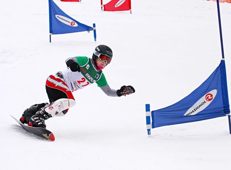 KIEV, UKRAINE - MARCH 4, 2007: A participant in action during Snowboard European Cup: full throttle on March 4, 2007 in Kiev, Ukraine