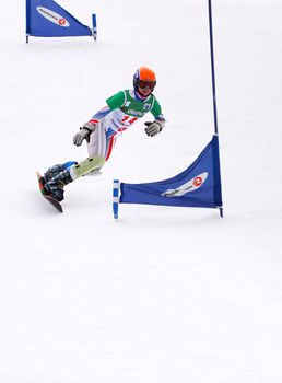 KIEV, UKRAINE - MARCH 4: A participant in action during Snowboard European Cup: full throttle on March 4, 2007 in Kiev, Ukraine