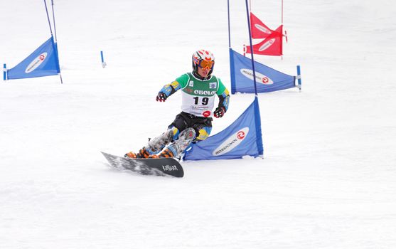  KIEV, UKRAINE - MARCH 4: A participant in action during Snowboard European Cup: full throttle on March 4, 2007 in Kiev, Ukraine