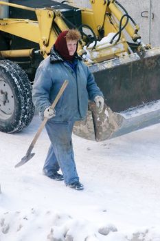 KYIV, UKRAINE -JANUARY 31: Worker at  construction site of Podolsko-Voskresensky bridge during open doors day on January 31, 2007 in Kyiv, Ukraine