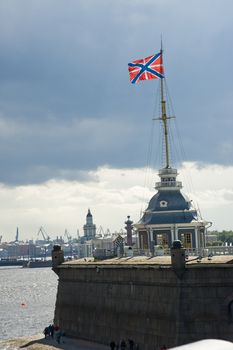 Flag on the tower of St.Peter and Paul bastion in Sankt Petersburg Russia