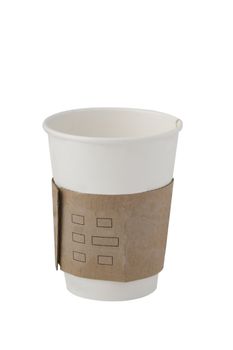 front view of recycling paper glass on white background