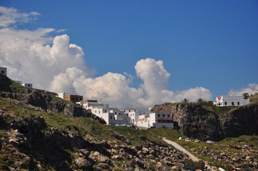 Lindos Acropolis - the second largest city of Rhodes - unfortunately, not very well preserved, but it is located on a cliff overlooking the magnificent views of the Gulf of St. Paul.