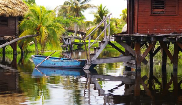 Blue boat in Cuba