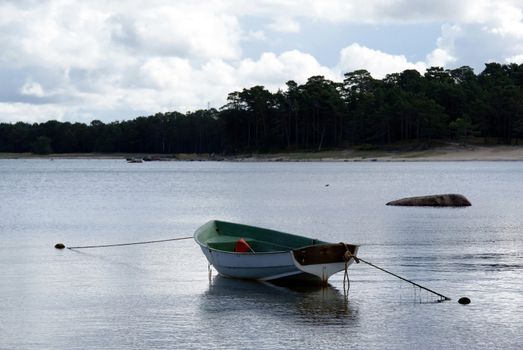 The boat on water is adhered from two sides