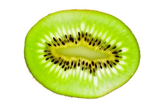 Fresh, juicy and vibrant slice of kiwi fruit isolated on white. With clipping path