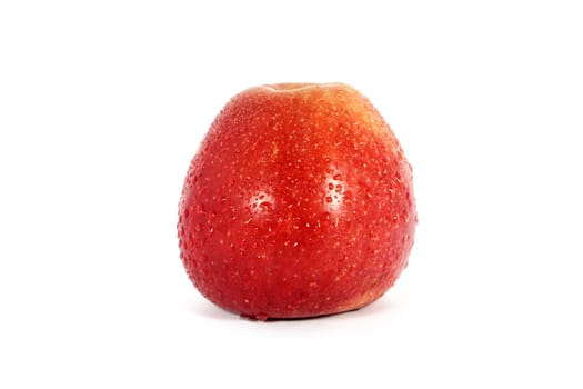 Ripe fresh red apple with water drops, isolated on white