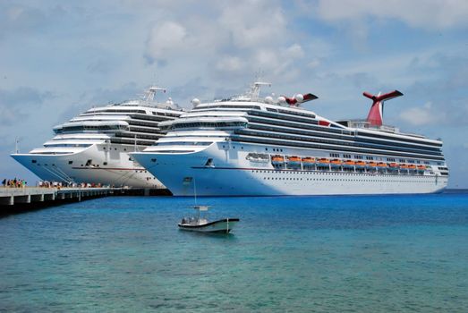 Two cruise ships docked in Cozumel,Mexico a popular cruise ship destination