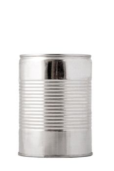 front view of metallic conserve on white background