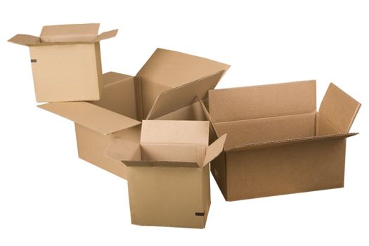 open brown cardboard boxes on white background