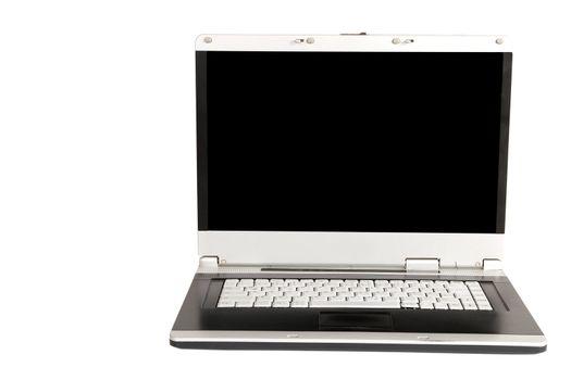 front view of open notebook on white background
