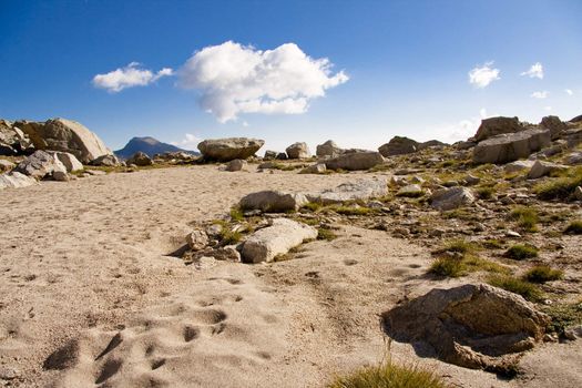 Sandy and falt mountain pass in Aiguestortes National Park - Spain