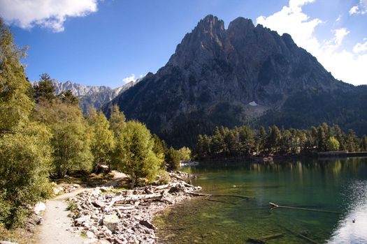 Sant Maurici lake in Aiguestortes National Park - Pyrenees, Spain.