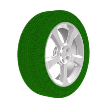 disk wheel from grass. Isolated 3D image