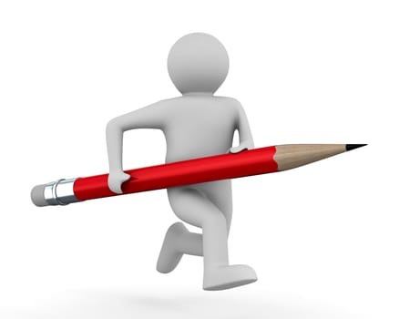 man with pencil on white background. Isolated 3D image