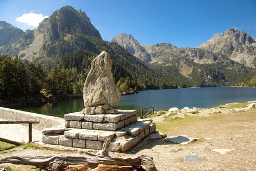 View on Sant maurici Lake. Pyrenees - Autumn time.