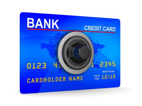 credit card with key. Isolated 3D image