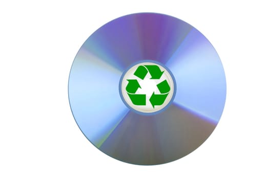 blank CD or DVD on white background with recycle sign