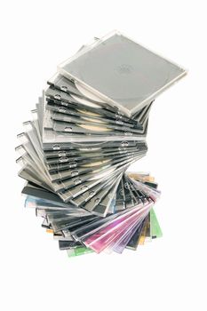 cd dvd piled up on white background