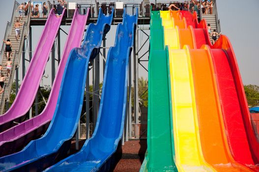 
Colorful water slide in aqua park .
