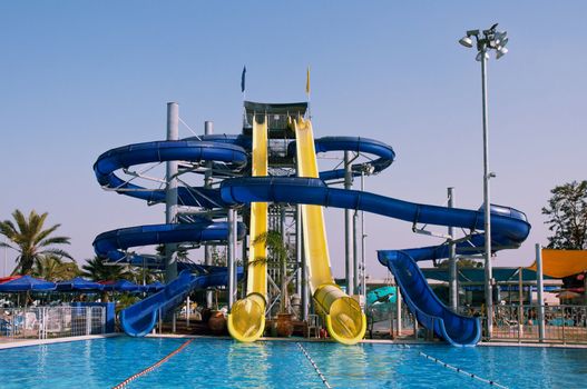 
Colorful water slide in aqua park .
