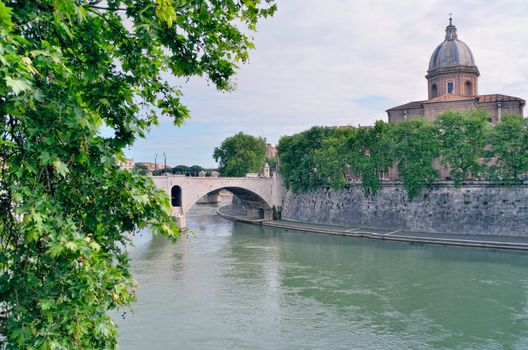 Ponte Milvio over the Tiber river in Rome, Italy