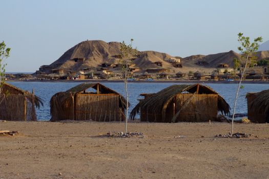Reed hut on beach, red sea, Sinai, Egypt