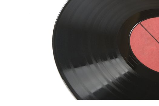 close-up of black vinyl with red label