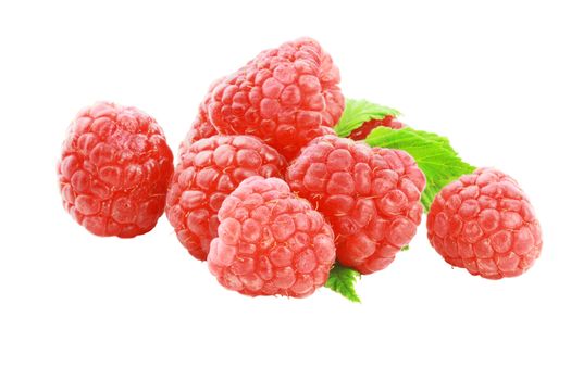 Fresh red raspberries isolated on a white background.