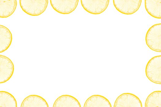frame made of yellow lemon slices on white background
