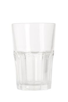front view of empty water glass on white background
