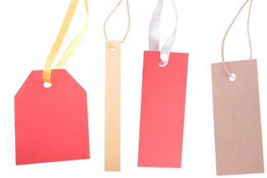Brown and red different shape, empty tag on white background