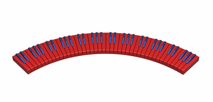 Red and blue keys on music keyboard