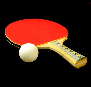 Ping pong or table tennis paddle and ball over black