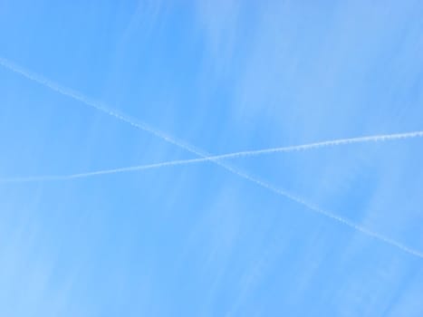 lines in the sky formed by planes that crossed
