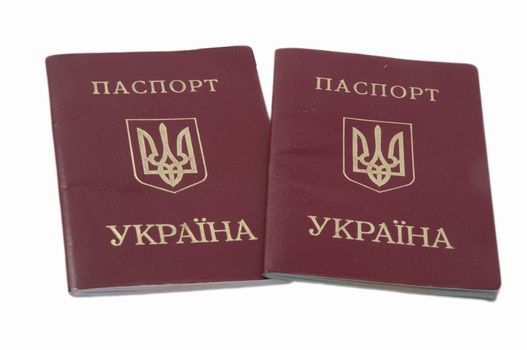 Two Ukrainian passport isolated on a white background.