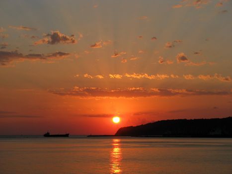 port, the ship, sun, sky, background