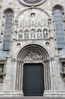 Entrance of the renaissance dome of Como at Lake Como in Lombardy, Italy