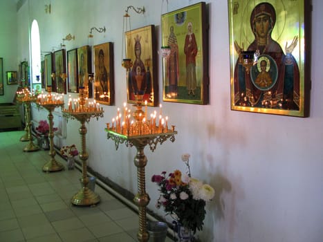 Temple, icons, Gosh mother, church; candles, image, fire, Easter, Christianity, pilgrimage, saint place; priory; religion; faith