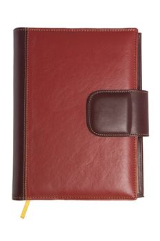 Blank red soft leather covered book isolated on white background