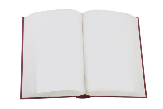 front view of open book on white background
