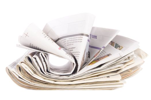 newspaper stack on white background, information concept