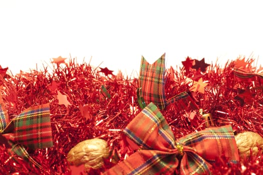 Happy holidays, red garlands over whithe background