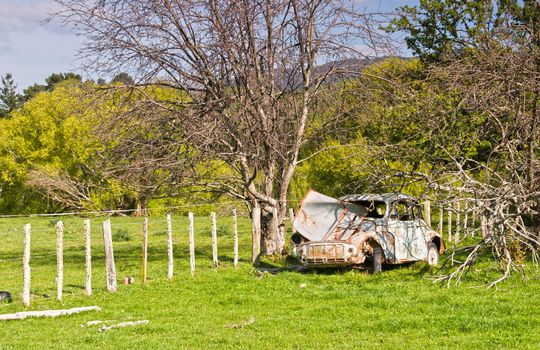 Abandoned Car in the New Zealand Countryside.