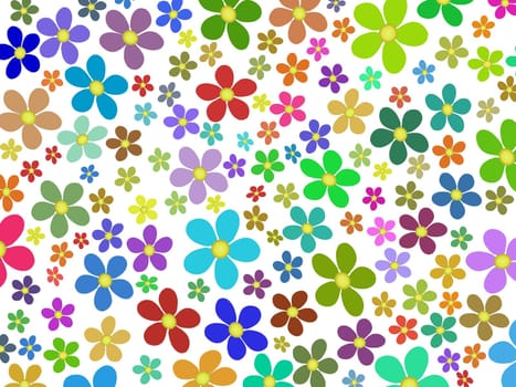 Multi coloured flowers on a white background 