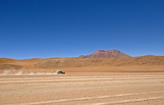 Jeep crossing the Bolivian Desert