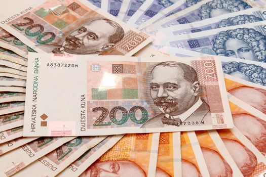 Croatian Kuna banknotes HRK layed out 