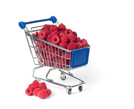 metal shopping trolley filled with  raspberry