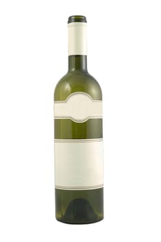 isolated green bottle for wine with blank tag